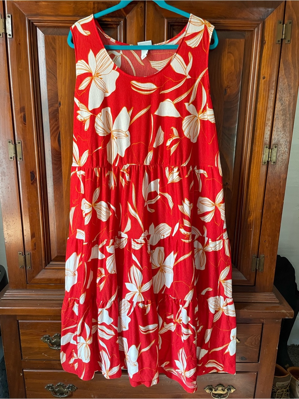 Red Floral Tiered Dress